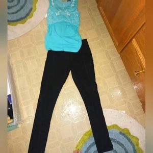 ATHLETA LADIES WOMANS SMALL MEDIUM S M TOP SHIRT TANK BLACK LEGGINGS